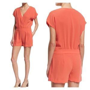 Diane von Furstenberg Emerson Crepe Surplice Romper, Ocean‎ Coral Size 6